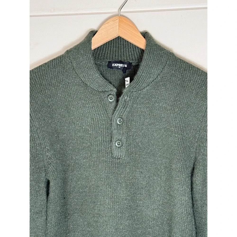 Express Mens Shawl Collar Button Sweater Green Heavy Knit Eclectic Grandpa M NWT